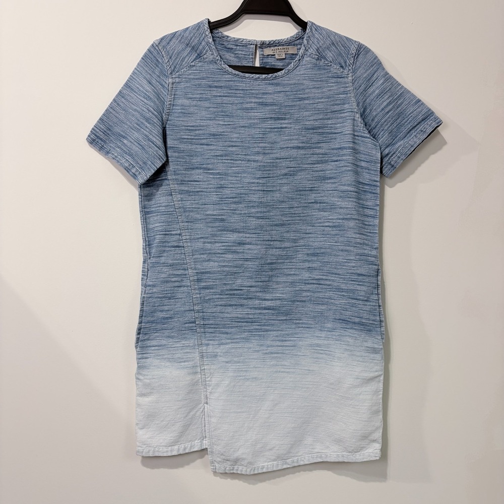 AllSaints Jina Ombre Cotton Shift Dress‎ Coastal Minimalist Blue White US 4